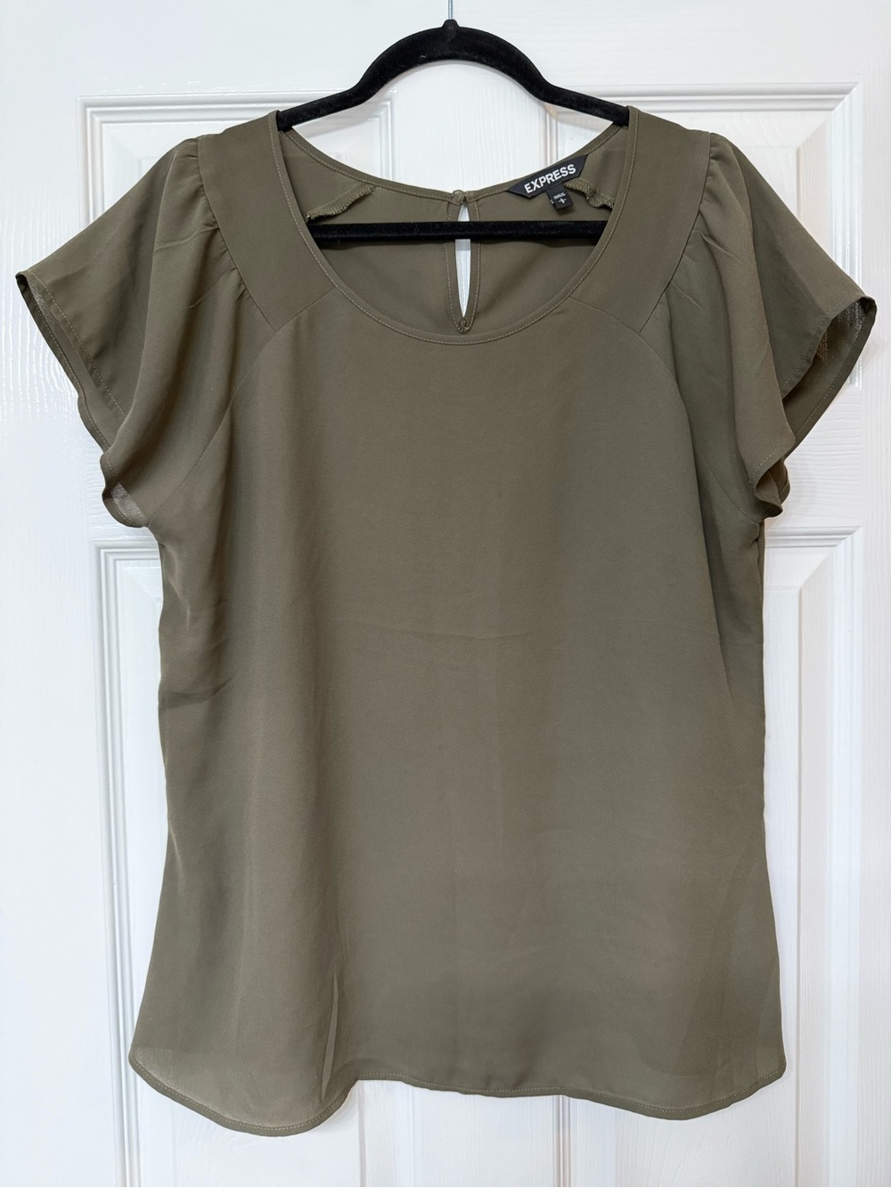 Express Olive Green Short Sleeve Keyhole Blouse